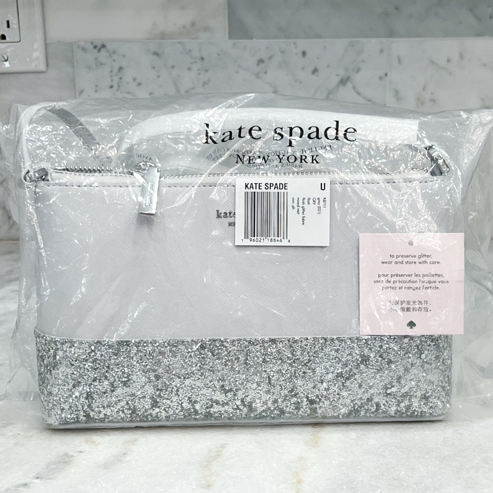 KATE SPADE Flash Glitter Fabric Mixed Mat Gray Crossbody Bag NWT - Picture 2 of 12